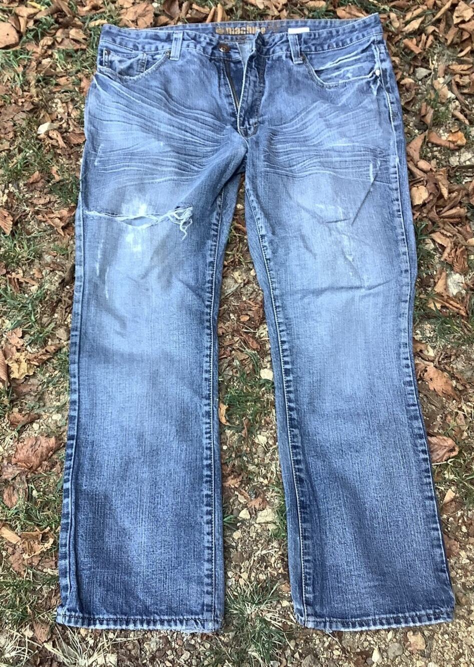 Machine Jeans Mens 38x32 Distressed Stonewash Denim Whiskered Y2K Skater